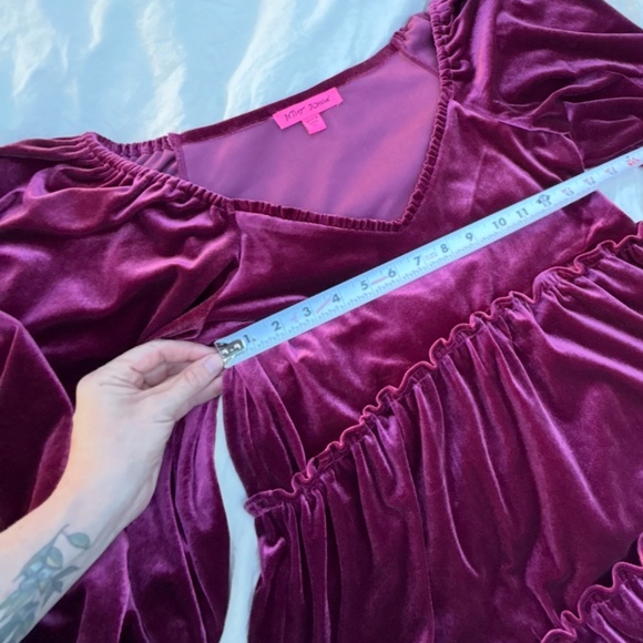 Betsey Johnson Velvet Mini Tiered Baby Doll Dress XS Puff 3/4 Sleeve Tawny Port - Picture 10 of 14